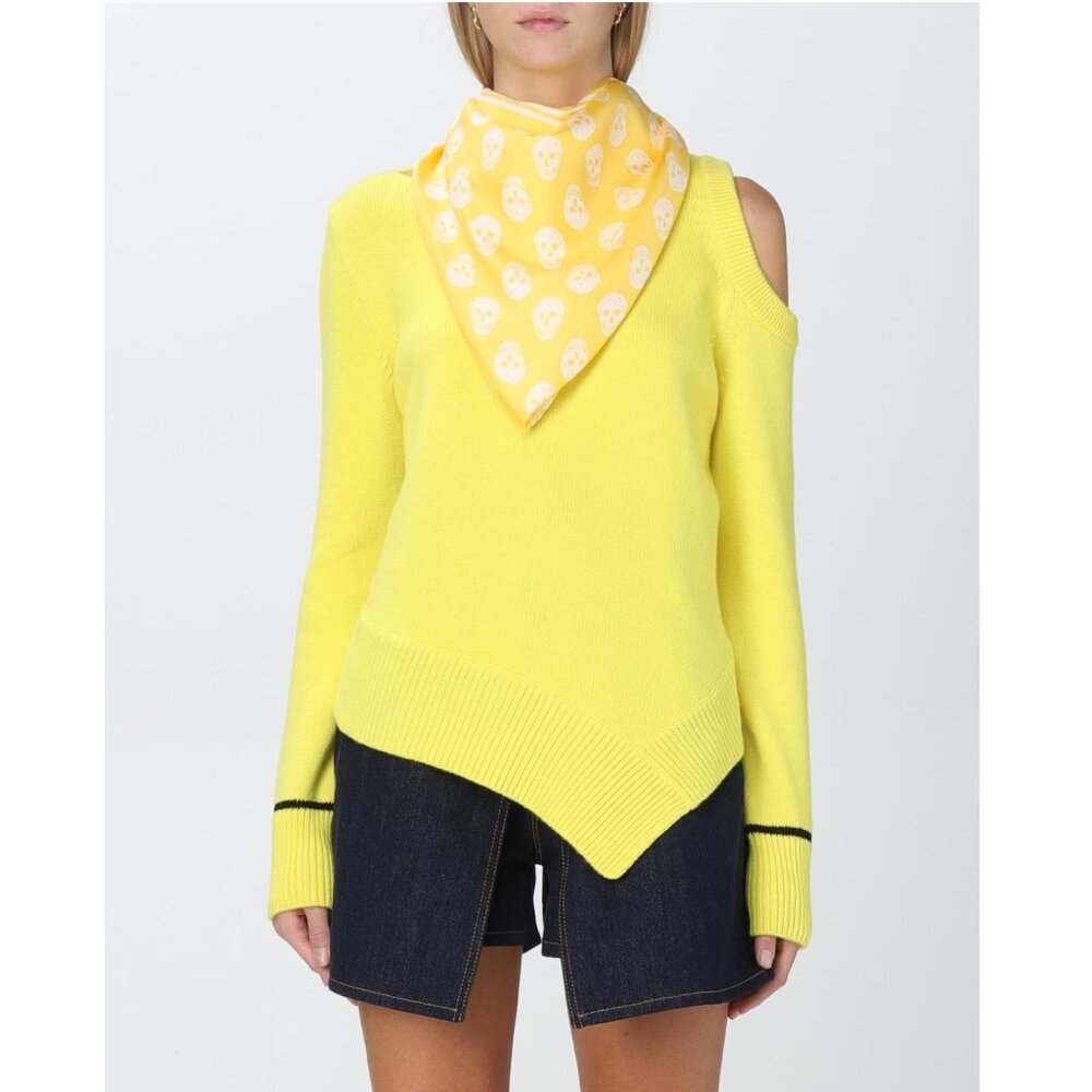 Alexander McQueen Cold-Shoulder Wool Jumper / Medium / Yellow Sweater Asymmetric